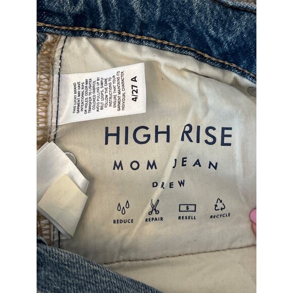 Lucky Brand High Rise Ripped Drew Mom Jean Atmosphere Dest Blue Washed Sz 4/27 - Picture 6 of 7